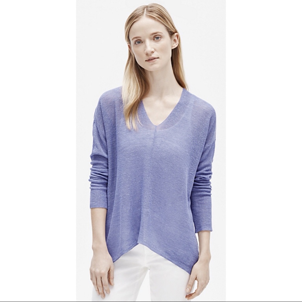 NWT Eileen Fisher organic linen and tencil semi sheer sweater top small